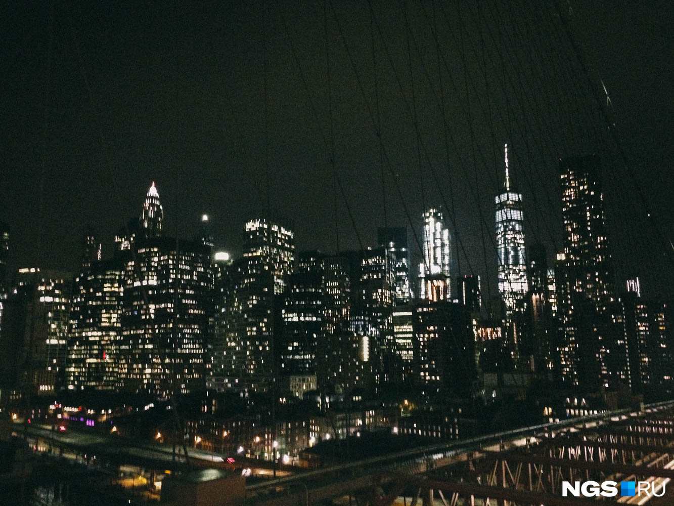 Манхэттен после заката, вид с Бруклинского моста