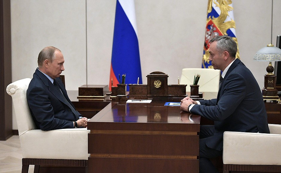 Встреча Владимира Путина с Андреем Травниковым, на которой обсуждалась его новая должность