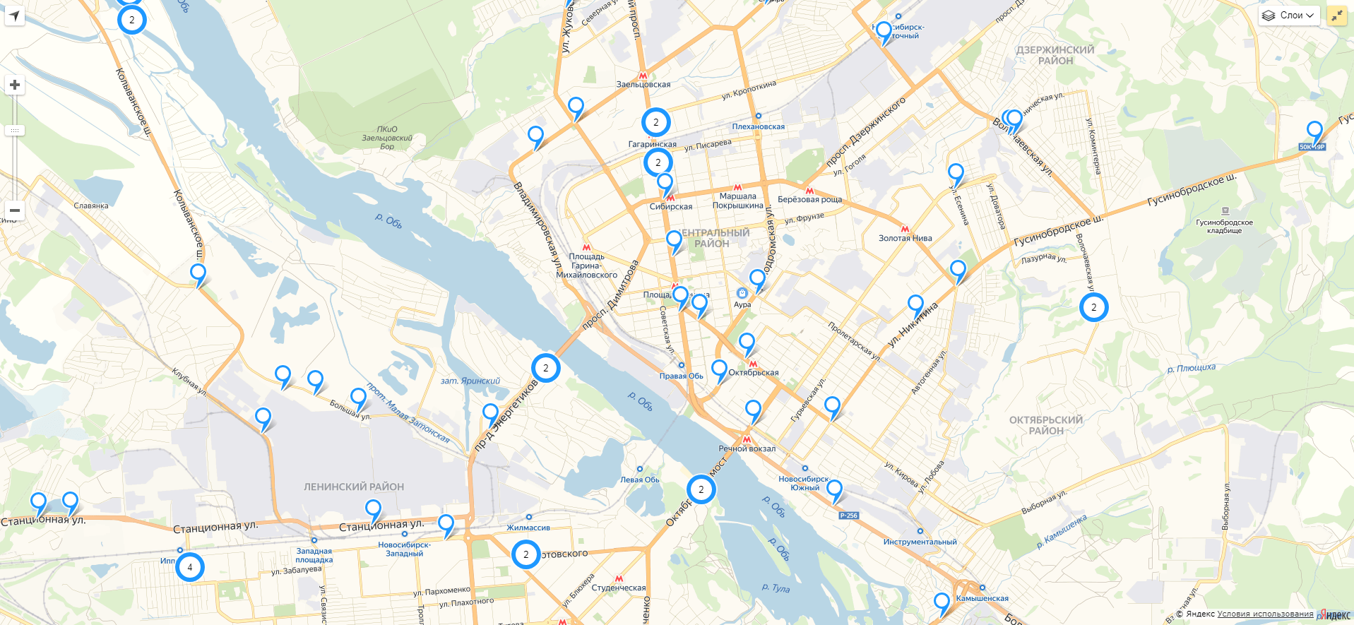 Например, вот так выглядит карта камер в Новосибирске