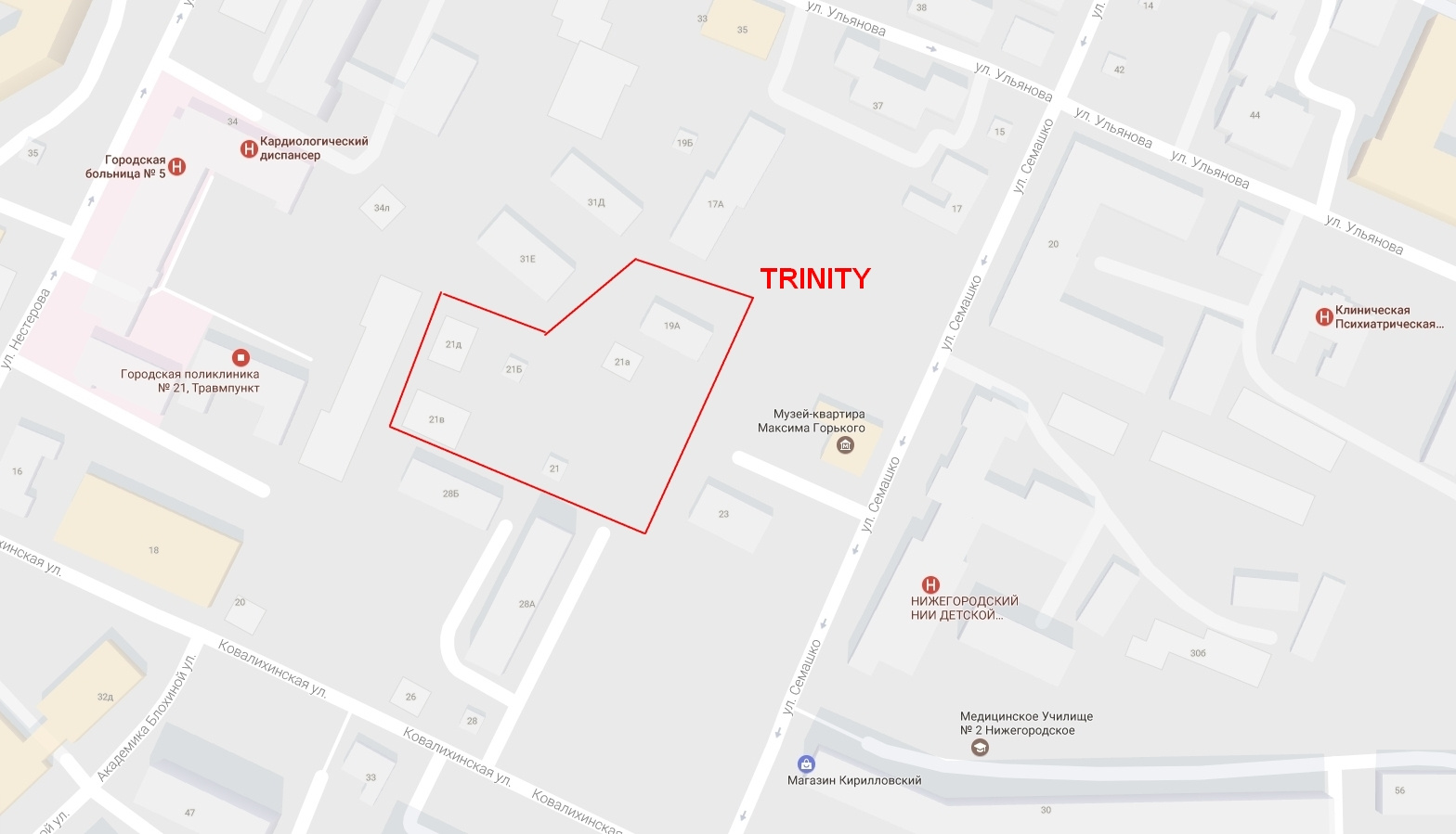 ЖК «TRINITY» в окружении медицинских учреждений <i class="_">Фото: Google Maps</i> ЖК «TRINITY» в окружении медицинских учреждений <i class="_">Фото: Google Maps</i>