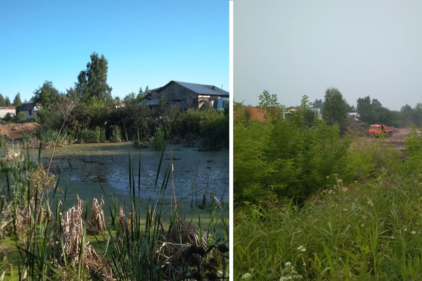 Строители завалили землёй половину озера на улице Кубовой в августе 2019 г - 8 августа 2019 - НГС
