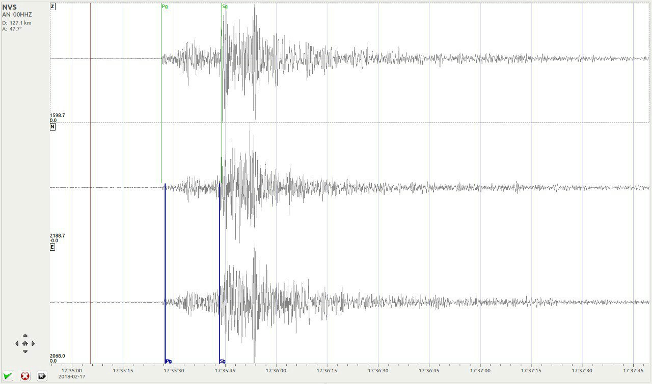 Запись землетрясения на сейсмической станции «Новосибирск»
