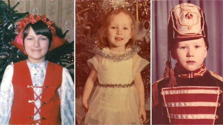 Красная Шапочка, Снежинка и Гусар: известные екатеринбуржцы показали свои детские фото у ёлки