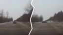 Чёрный седан закрутило на Толмачёвском шоссе — происшествие на скользкой дороге попало на видео