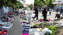 Тазы, детективы и ботинки: тротуар в центре Самары захватил блошиный рынок