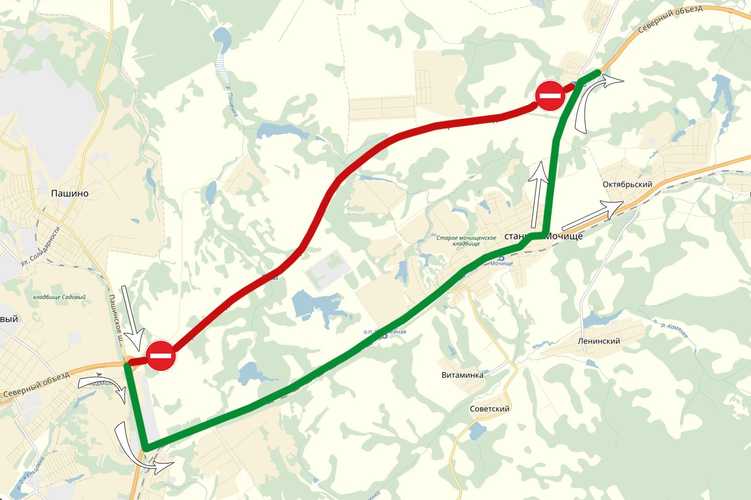 Схема объезда по Пашинскому и Восточному шоссе
