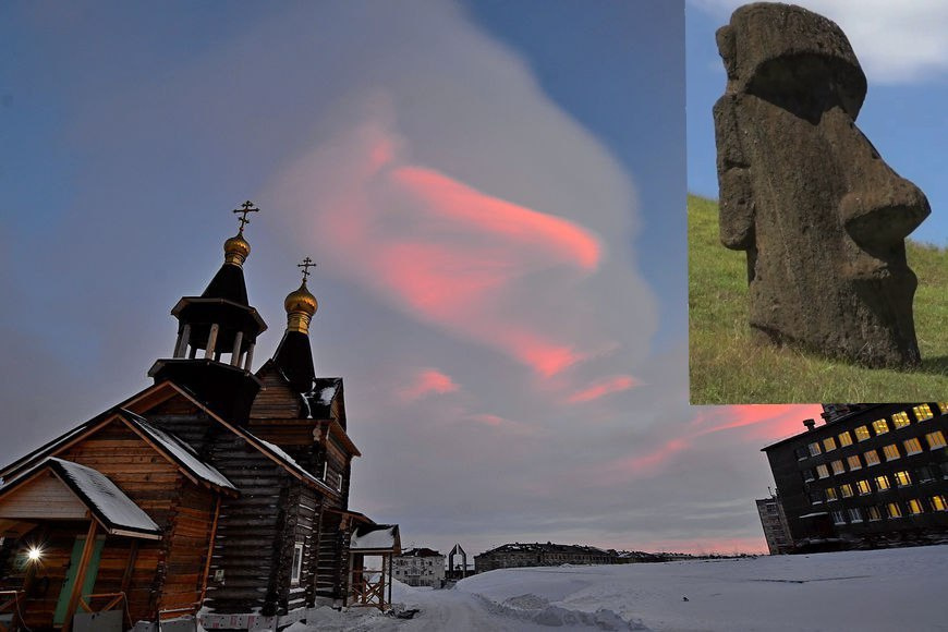 Норильчане составили коллаж, чтобы сравнить облако и статую