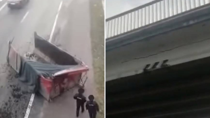 Появилось видео с места аварии в Емельяново. На мосту видна трещина
