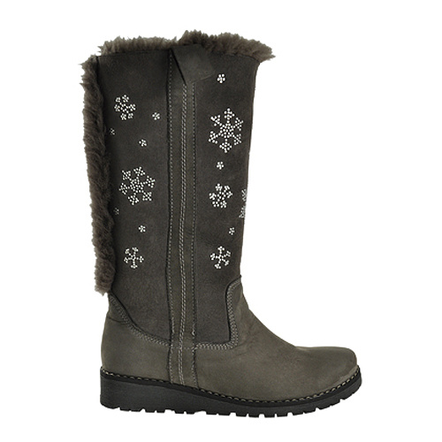 Удобные сапожки в снежинку станут любимой обувью для прогулок или активного зимнего отдыха. Так приятно немного вспомнить детство! Велюр, натуральный мех, <price>5590 руб.</price>