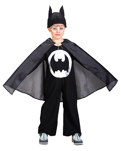 <b>Бэтмен</b>. Детский карнавальный костюм Бэтмена превратит вашего ребенка в настоящего супергероя! В комплекте: штаны, кофта, накидка, шапка-шлем. Размеры: 28-34. <price><b>699 руб.</b></price>