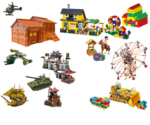 Более тысячи разных конструкторов: LEGO, Playmobil, Cobi, китайские марки Brick, Cogo, Banbao, российские марки «Кроха», «Полесье», «Пелси» и другие