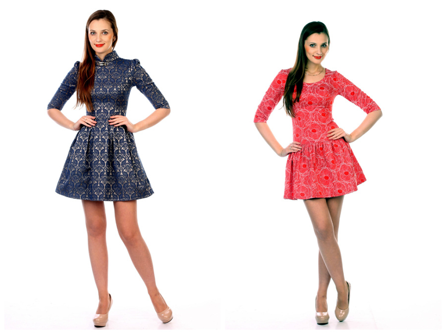 Платья для юных принцесс из жаккардов королевских расцветок. Справа <price>2500 руб.</price>, слева <price>2900 руб.</price>