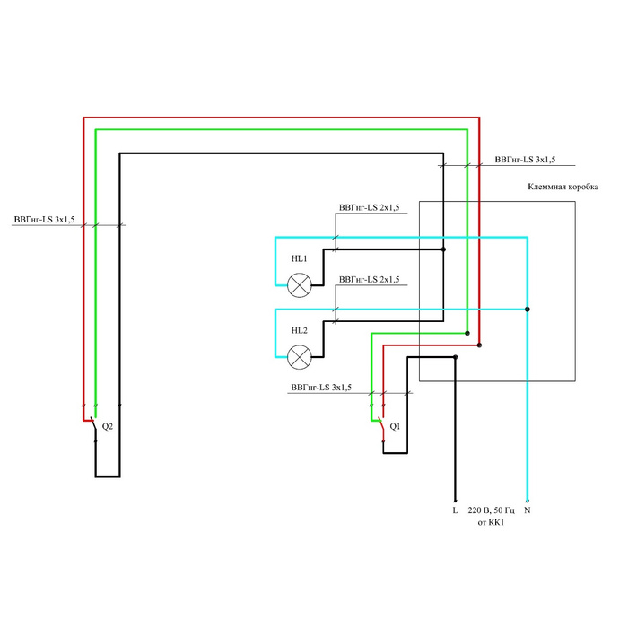 Проходной выключатель двухклавишный схема подключения на 2 точки