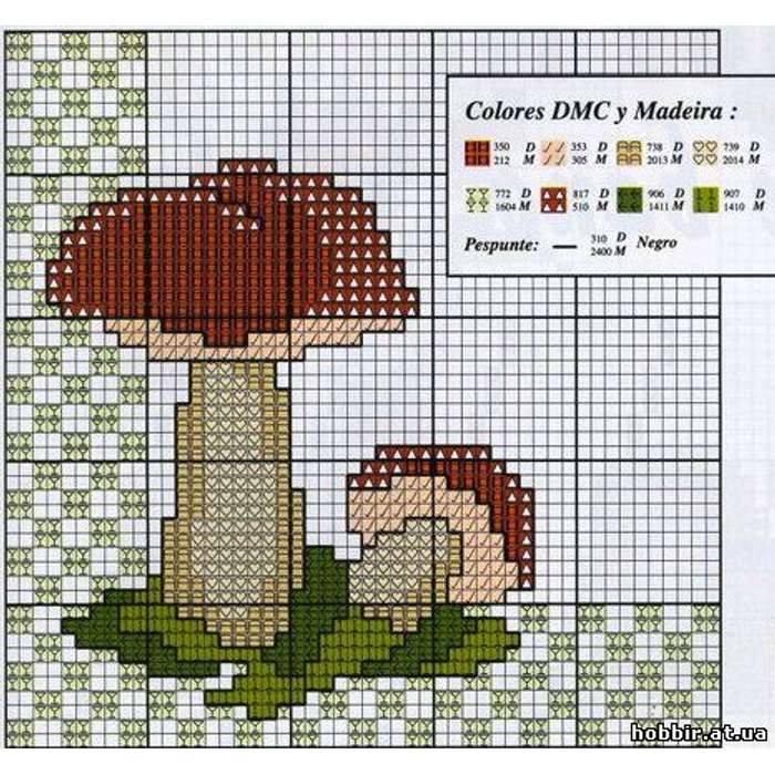 Схема вышивки крестиком грибок