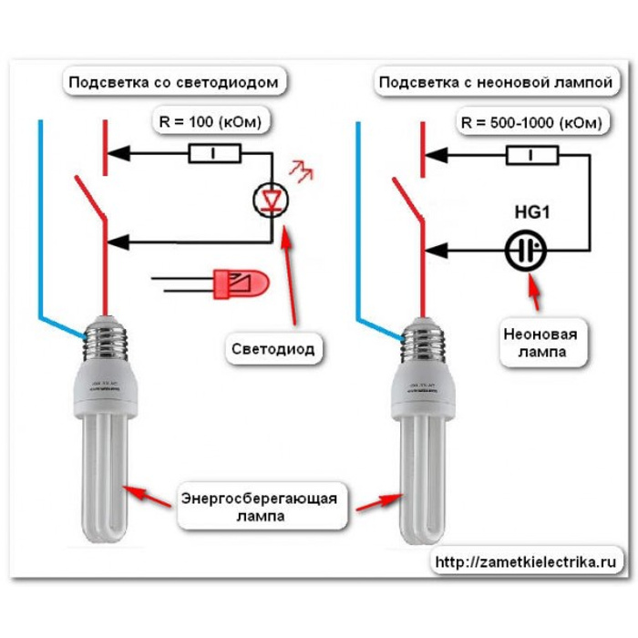 Причины мигания светодиодных. Схема подключения диода в выключателе света. Выключатель с индикацией включения схема подключения. Как подключить выключатель света с подсветкой схема подключения. Схема подключения диода в выключателе с индикатором.