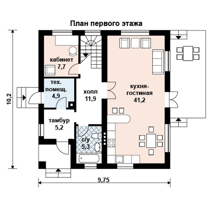 Проект дома 10 на 10 с несущей стеной посередине