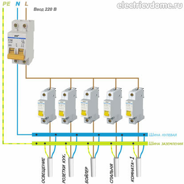 Схема подключения автоматического выключателя в щитке