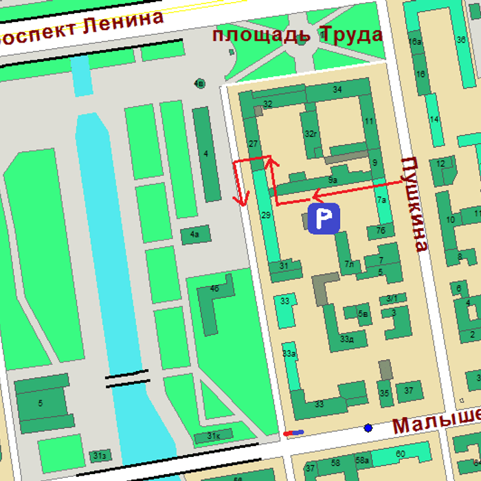 Карта площади труда. Пушкина 7л.