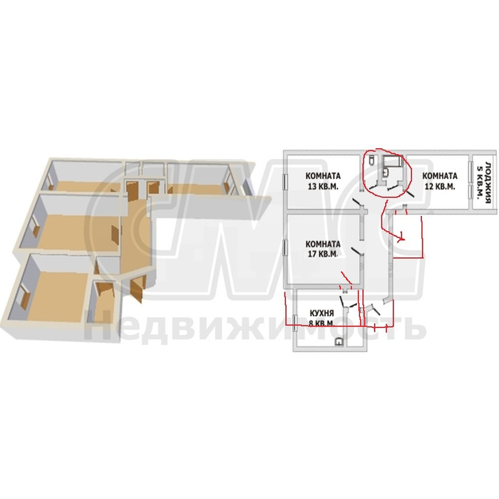 План квартиры 121 серии 3 комнатной квартиры