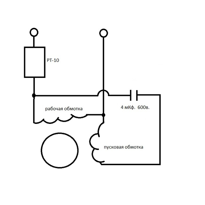 Схема подключения электродвигателя через конденсатор с пусковой обмоткой на 220в через конденсатор