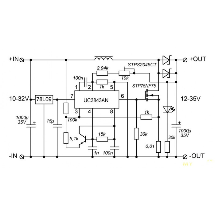 Схема повышающего преобразователя на uc3843