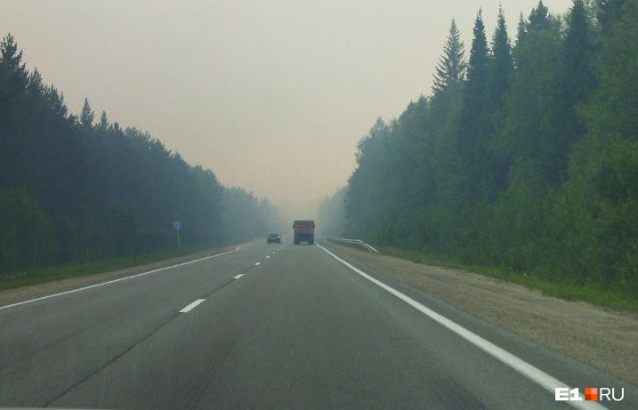 В Свердловской области горят леса, трассу заволокло едким дымом: видео