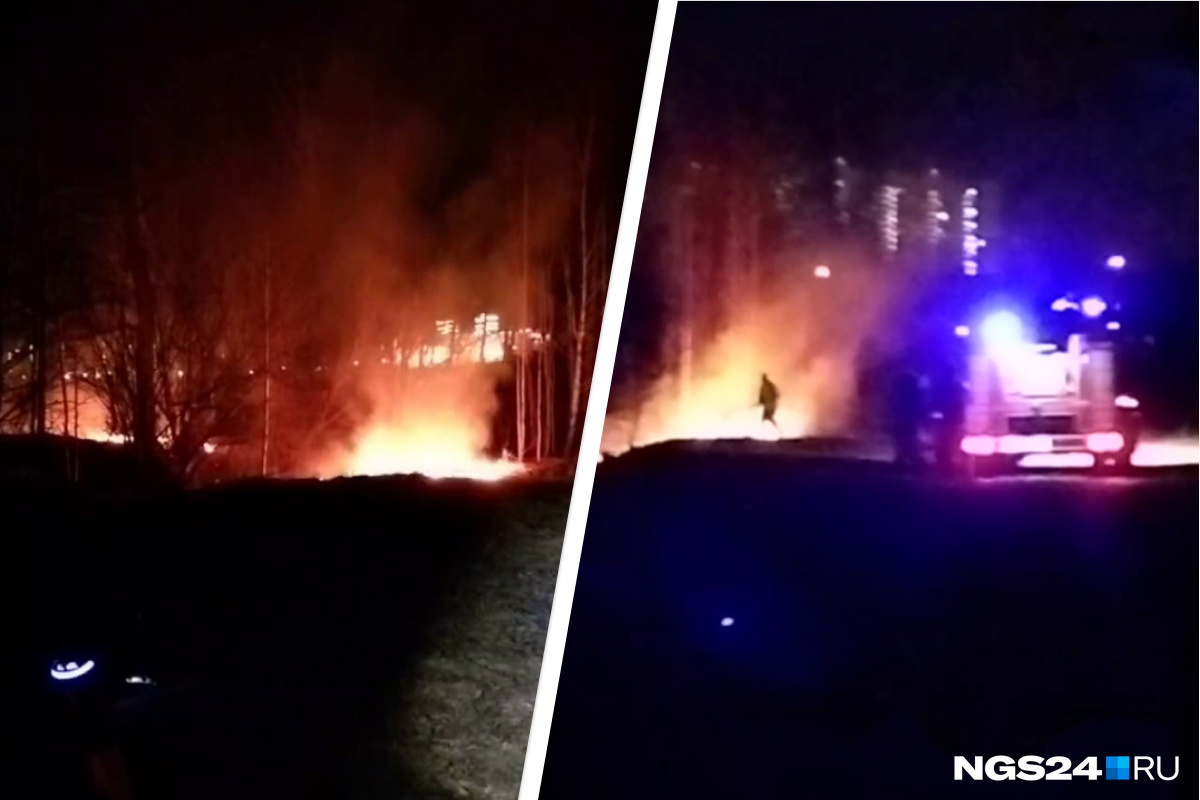 В Красноярске ночью горел остров Татышев. Показываем кадры сильного пожара