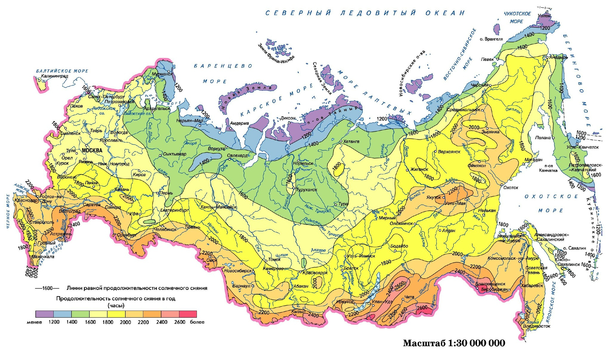 Карта солнечных часов в России