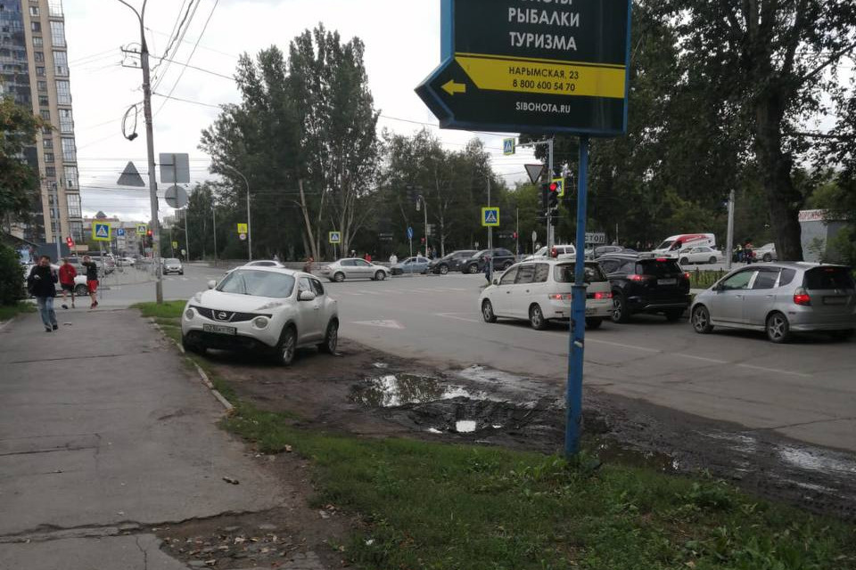 Примерно так же поступил водитель на Nissan Juke, оставив машину на газоне на улице Салтыкова-Щедрина