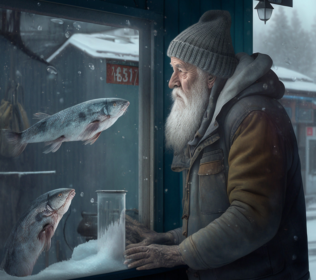 Дядя Миша продает рыбу