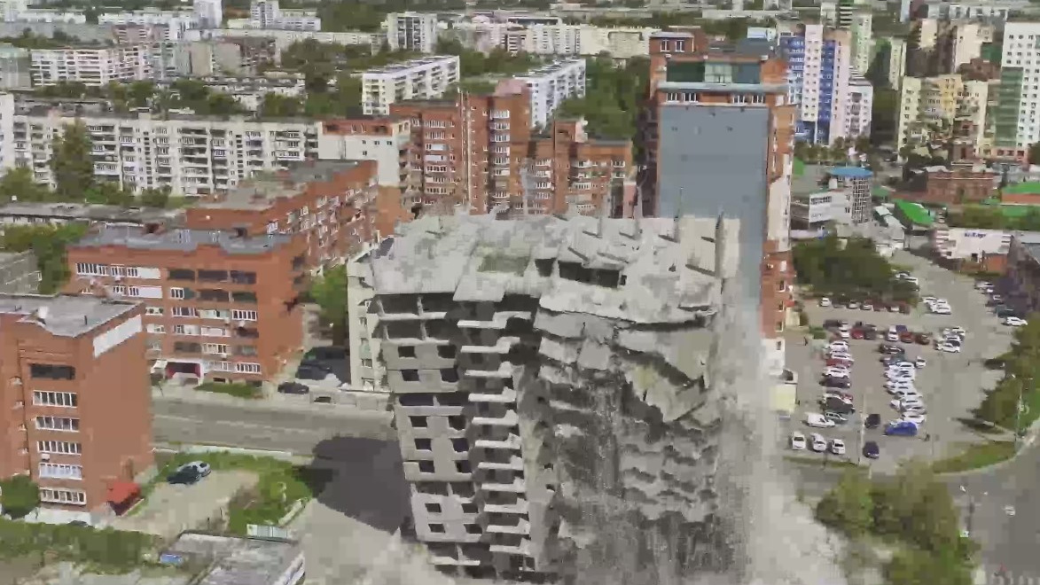 Эпичное обрушение недостроя в центре Челябинска сняли с высоты