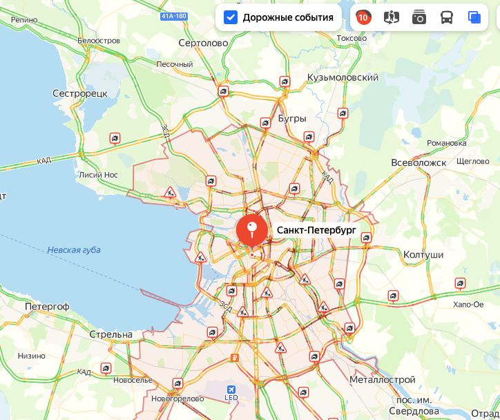 Понедельник — день тяжёлый. Пробки в Петербурге выросли до 10 баллов