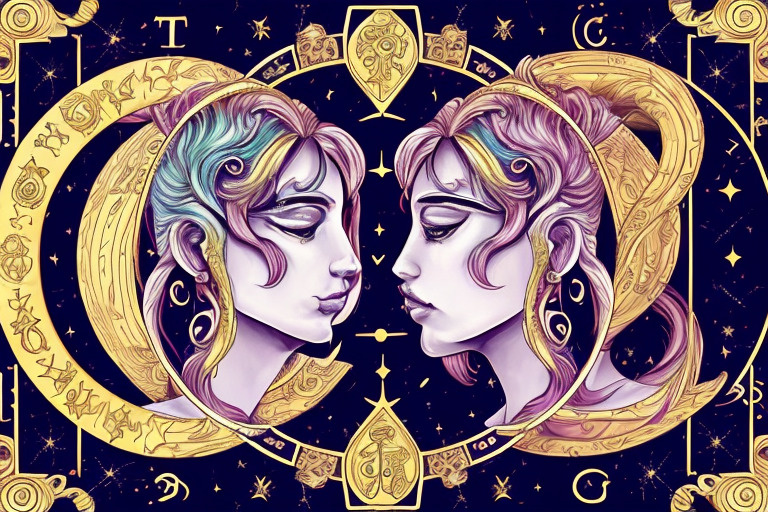 Gemini Horoscope. Сила близнецов. Черный фон на рабочий стол.