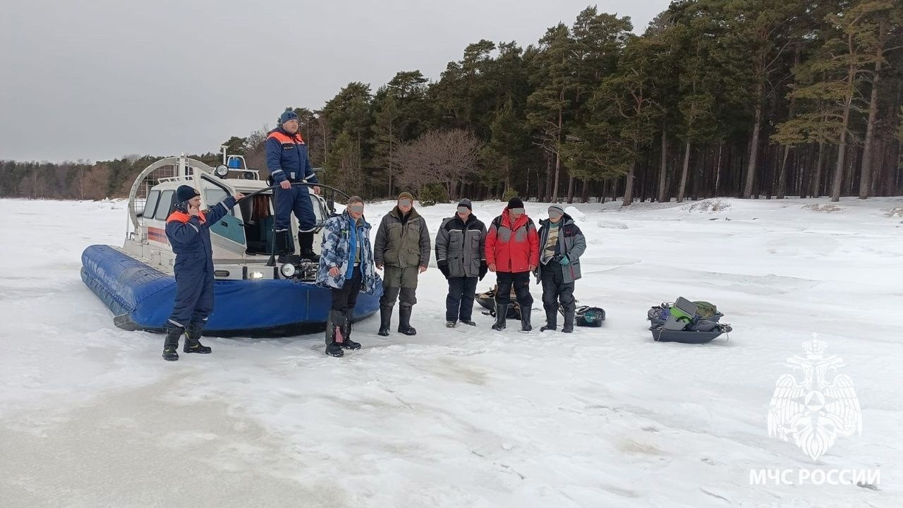Посмотрите, как в Финском заливе с льдины снимали собаку и 15 рыбаков