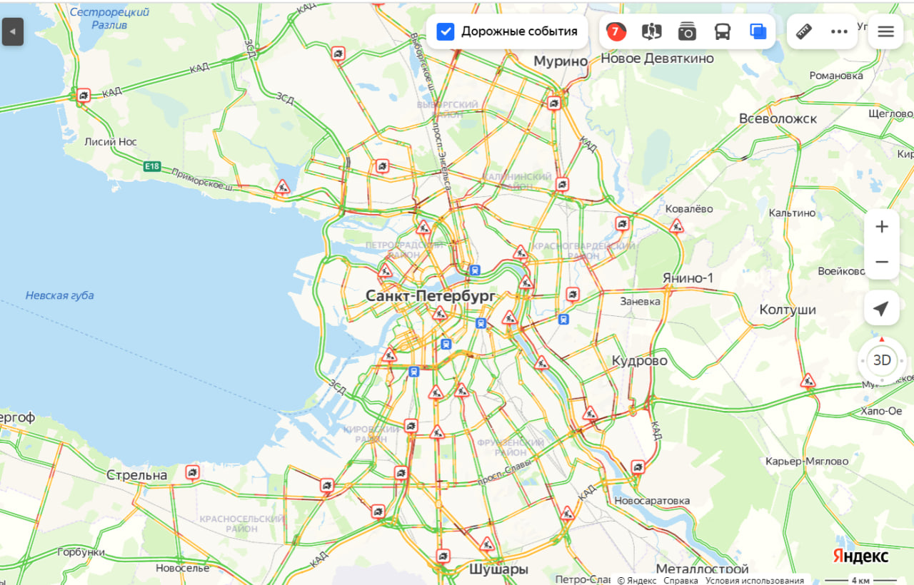 Пробки на каде спб сейчас карта онлайн