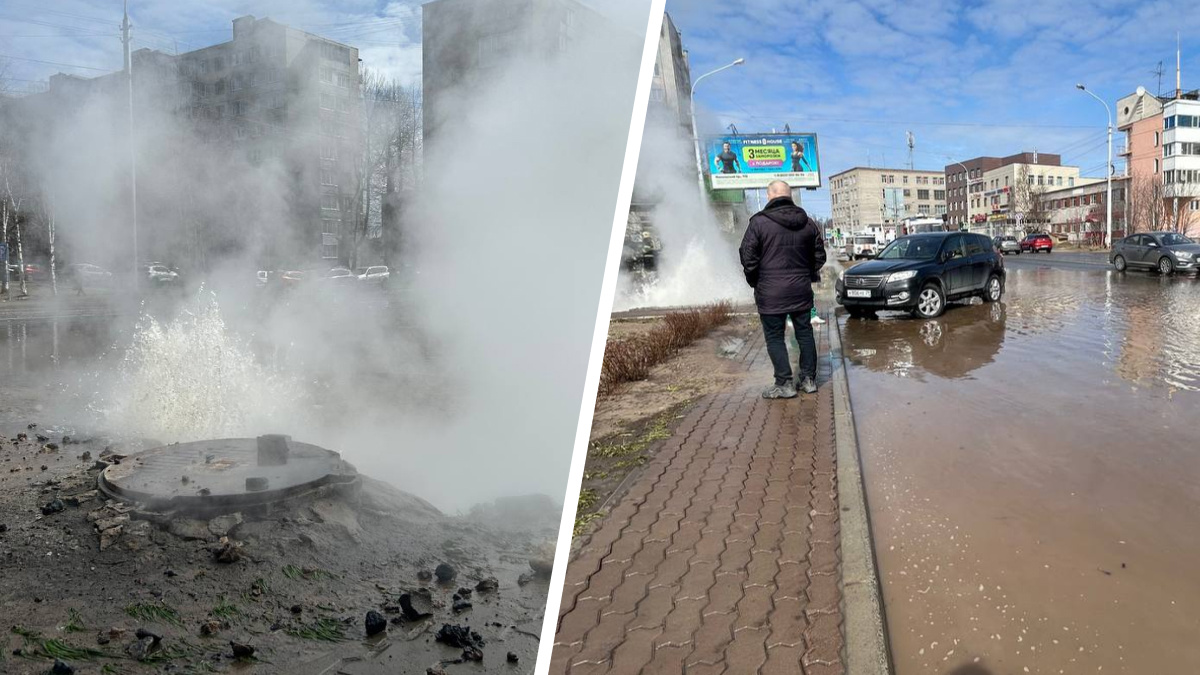 «Дорога подтоплена, кругом лужи»: как выглядит улица Архангельска после прорыва горячей воды