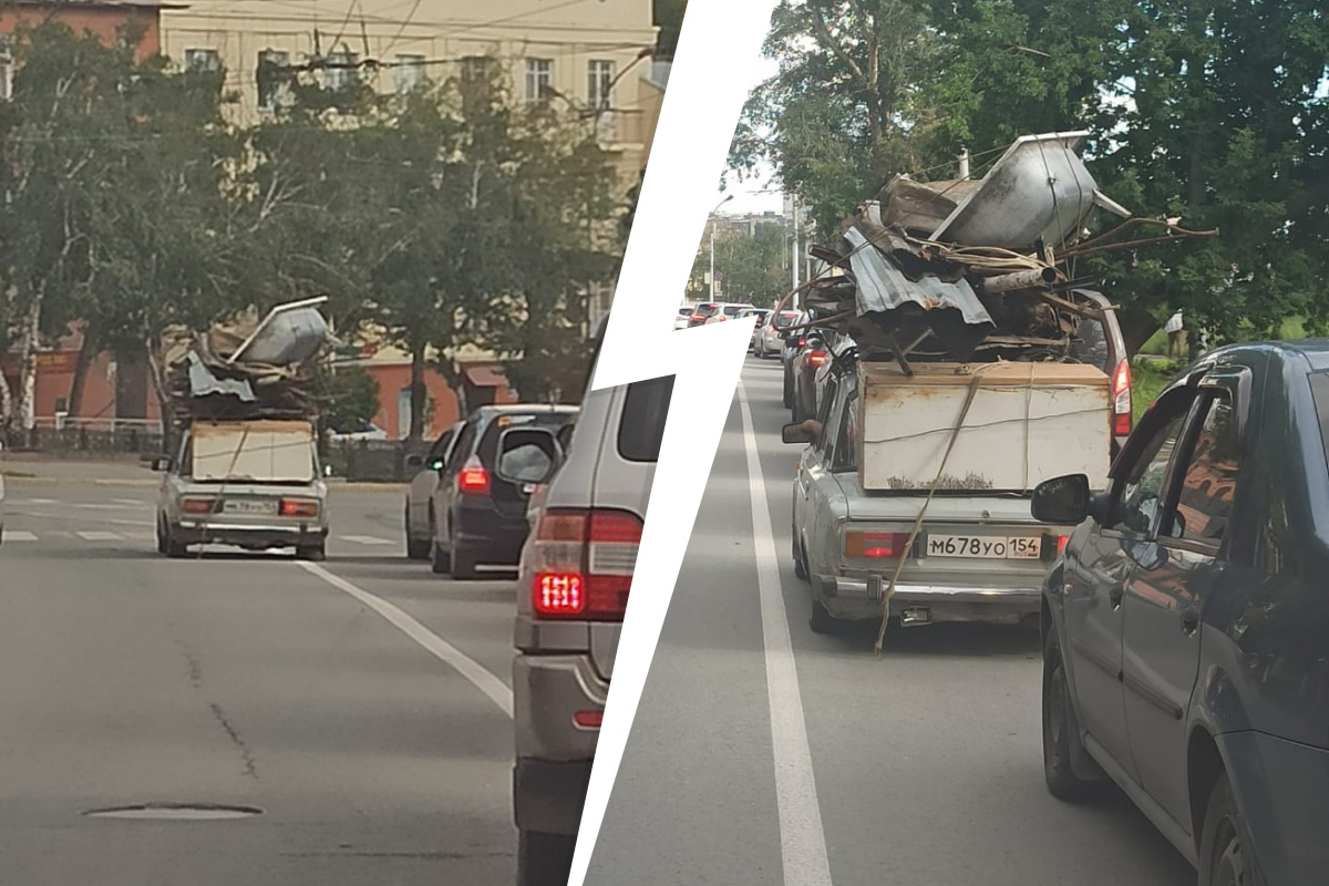 Водитель нагрузил на крышу «шестерки» металлолом и ванну, а затем выехал на встречку в Новосибирске