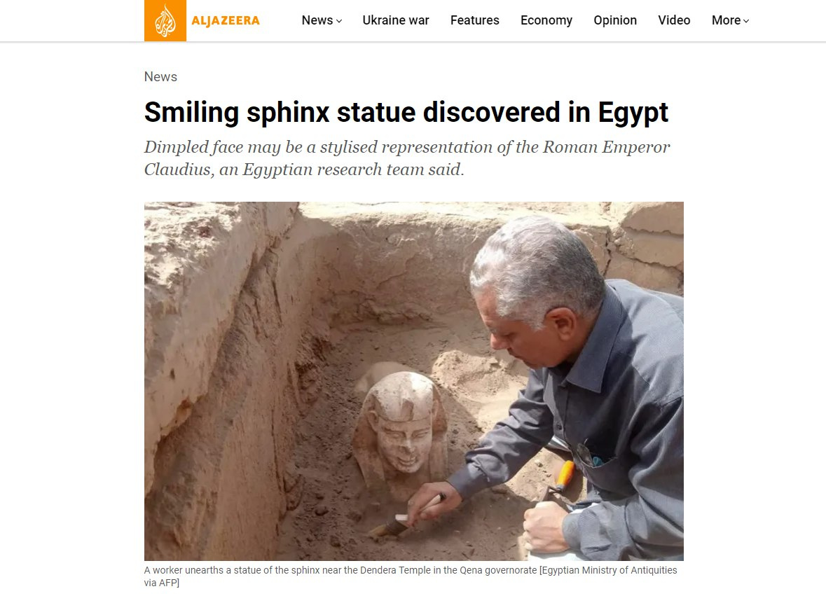 В Египте раскопали статую улыбающегося сфинкса-императора