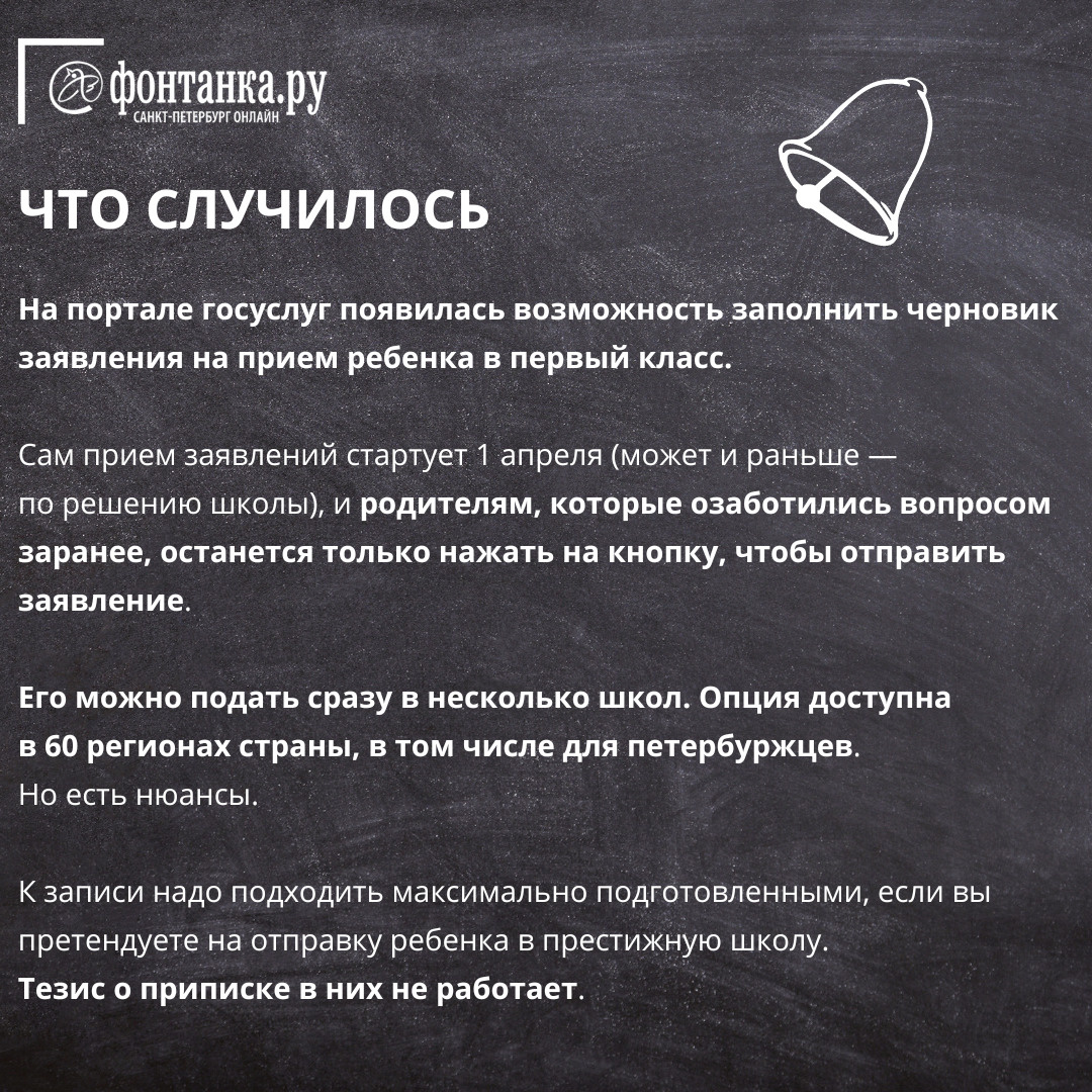 Черновик заявления о приеме в первый класс уже доступен. Что ждет родителей  будущих школьников | 20.03.2023 | Санкт-Петербург - БезФормата