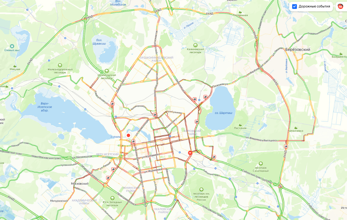 Карта пробок екатеринбург онлайн в реальном времени