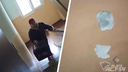 Отковырял часть штукатурки: доставщик пиццы испортил стену в подъезде дома в Новосибирске — видео