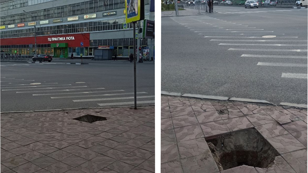 Неизвестные сломали тротуар у «Березовой рощи» в Новосибирске: дыру починили и не нашли виновников