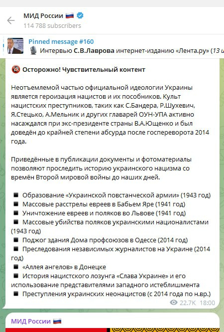 Скриншот телеграм-канала МИД РФ