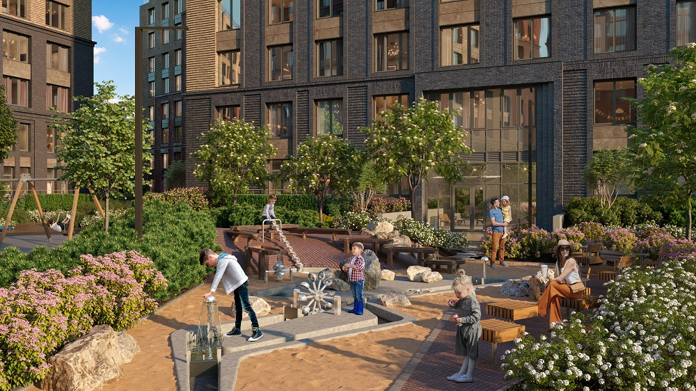 Во дворе дома «Малоохтинский, 68»* будет установлен первый в городе водный комплекс, с помощью которого дети смогут изучить физику водного потока