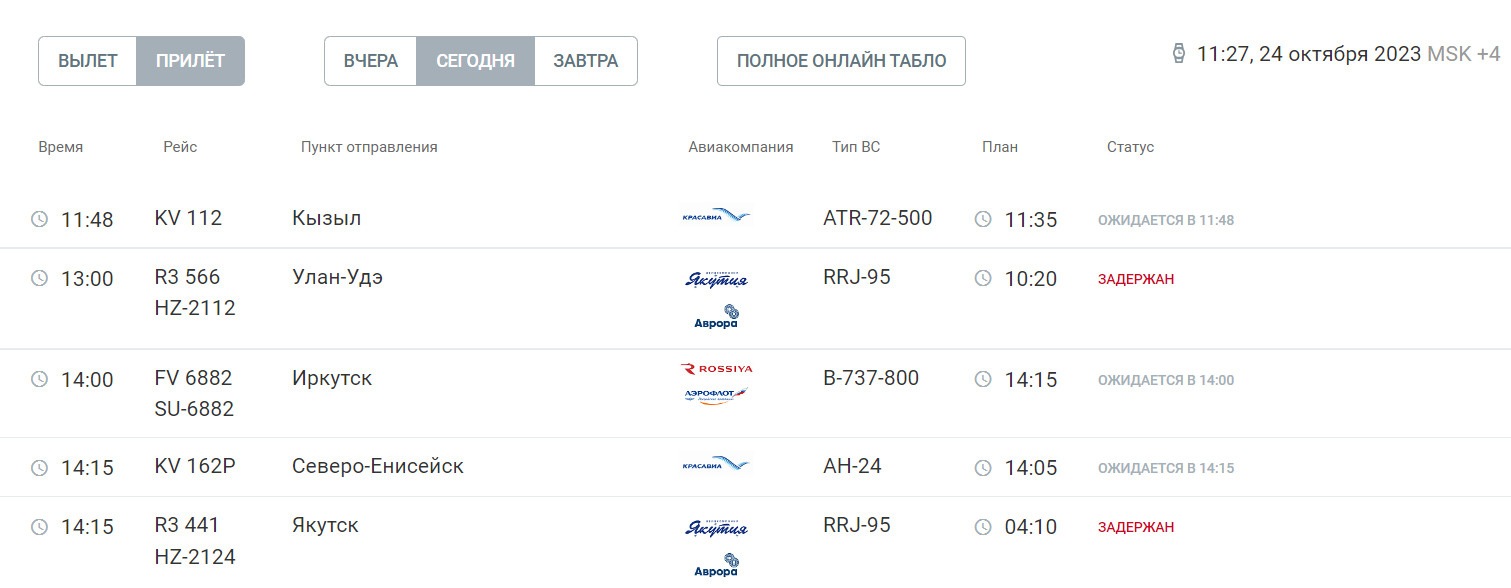Аэропорт красноярск расписание прилетов