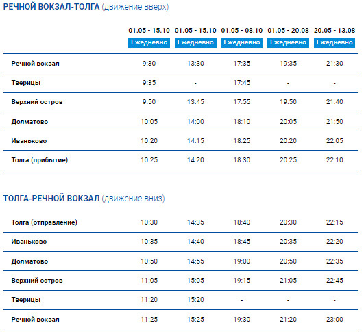 Расписание прогулок по волге