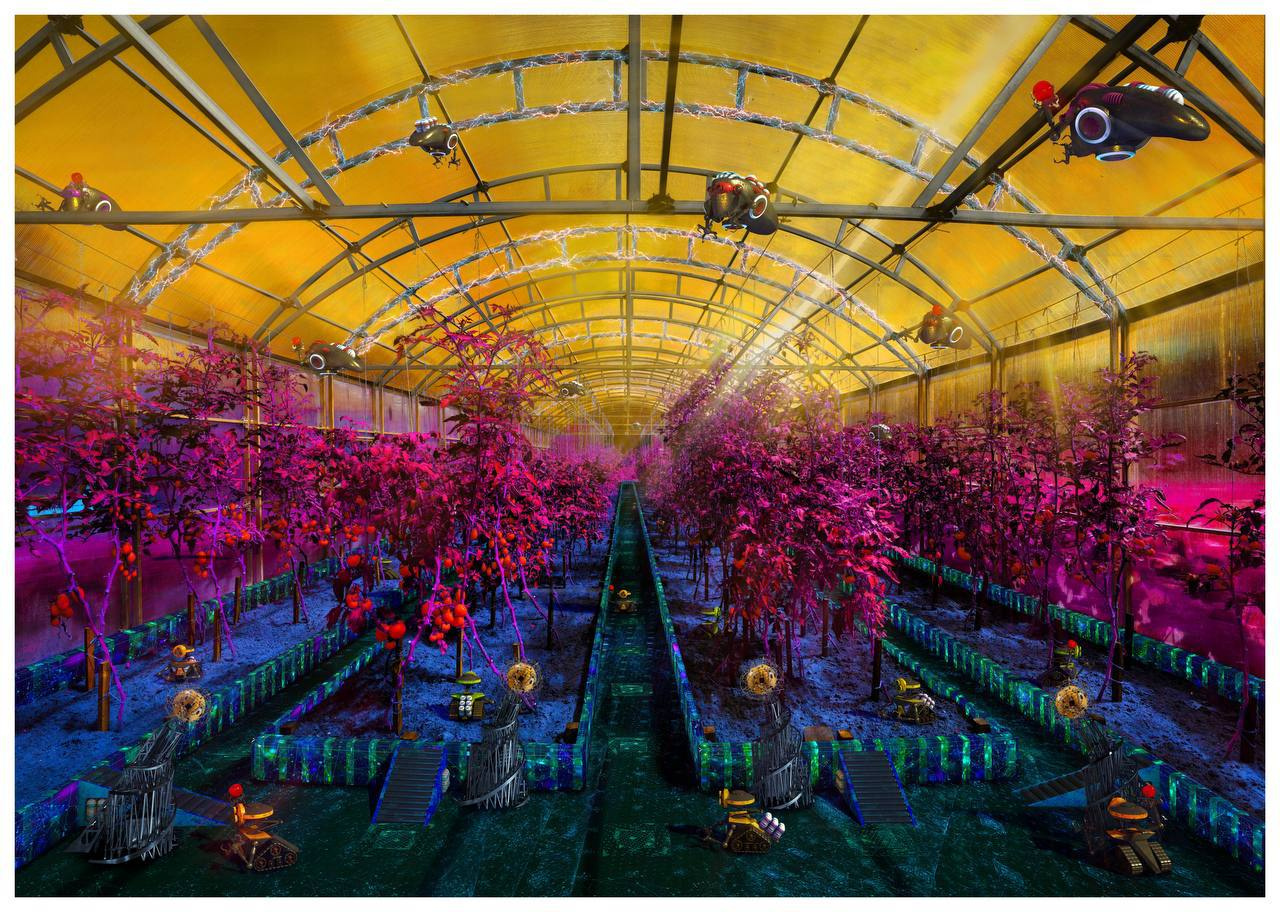 Основой для картины «Райский биокупол» послужила фотография реальной теплицы