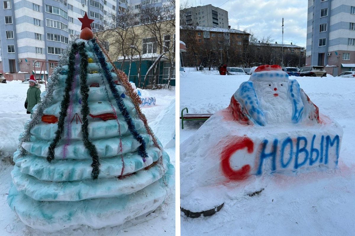 «Соседи в шоке». Житель Екатеринбурга превратил снежные завалы во дворе в ледовый городок