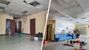 В школе на Шлюзе соорудили «натяжные потолки» из пленки, чтобы спастись от протечки — фото