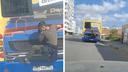 Это какая-то дичь: «заяц» зацепился за автобус в Новосибирске и прокатился бесплатно — видео с опасным поступком
